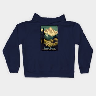 Grand Teton National Park Vintage Travel Poster Kids Hoodie